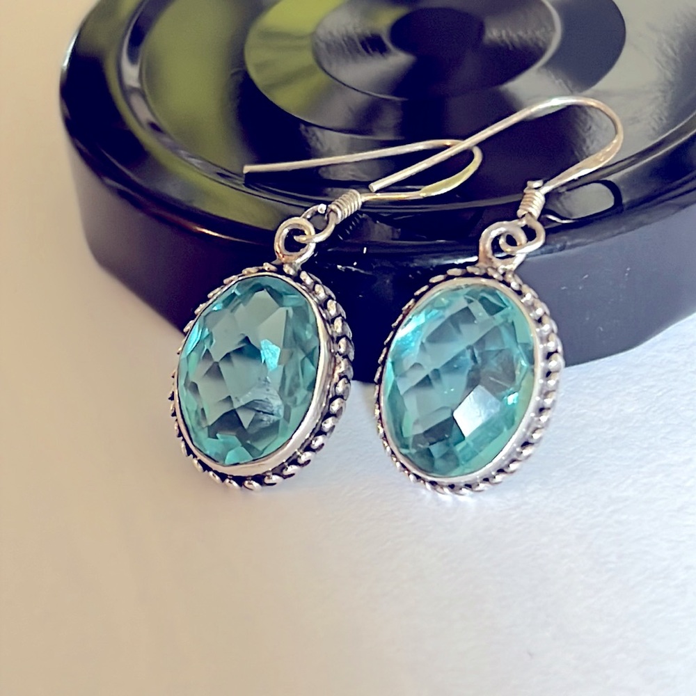 925S Silver Blue Topaz Earrings